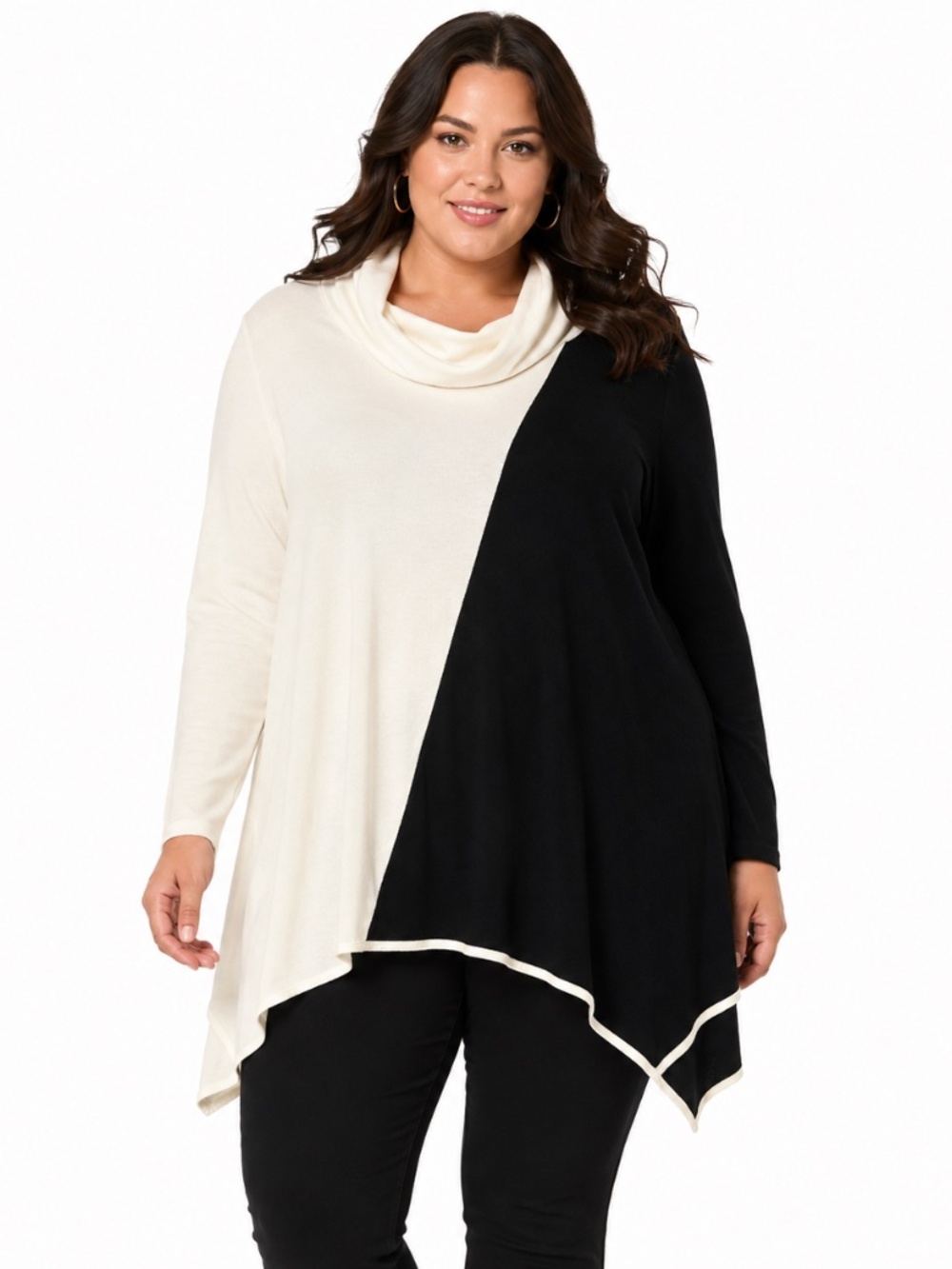Context Women's Colorblock Cowl Neck Sweater Tunic Size 1X Cashmere Blend NWT
